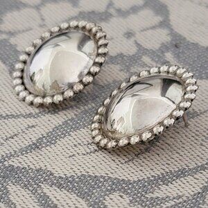 Sterling Silver Beaded Edge Oval Dome Earrings